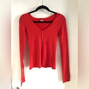 Jack & Jinger Long Sleeve Orange Cotton V Neck top Women’s Size Small